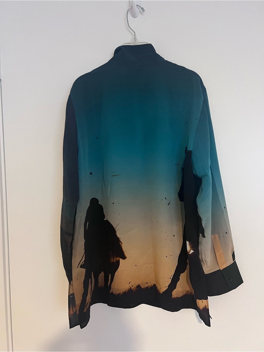 Akris Women Shirt Sz 8 Silk Crepe Tunic Hidden Zip Equestrian Horse Rider Print - Picture 8 of 16